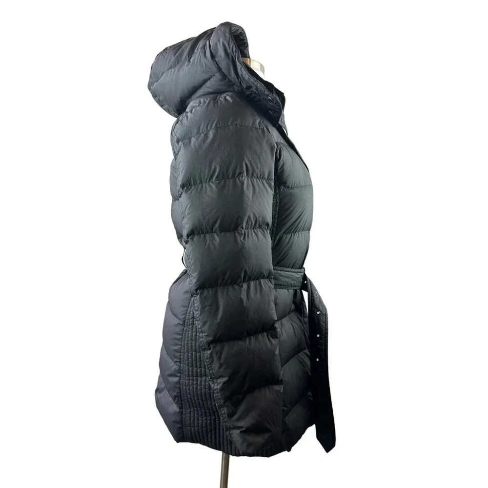 *Flawed Burberry Brit Down Puffer Jacket Coat Belted Hooded Quilted Black Size M - Picture 6 of 16